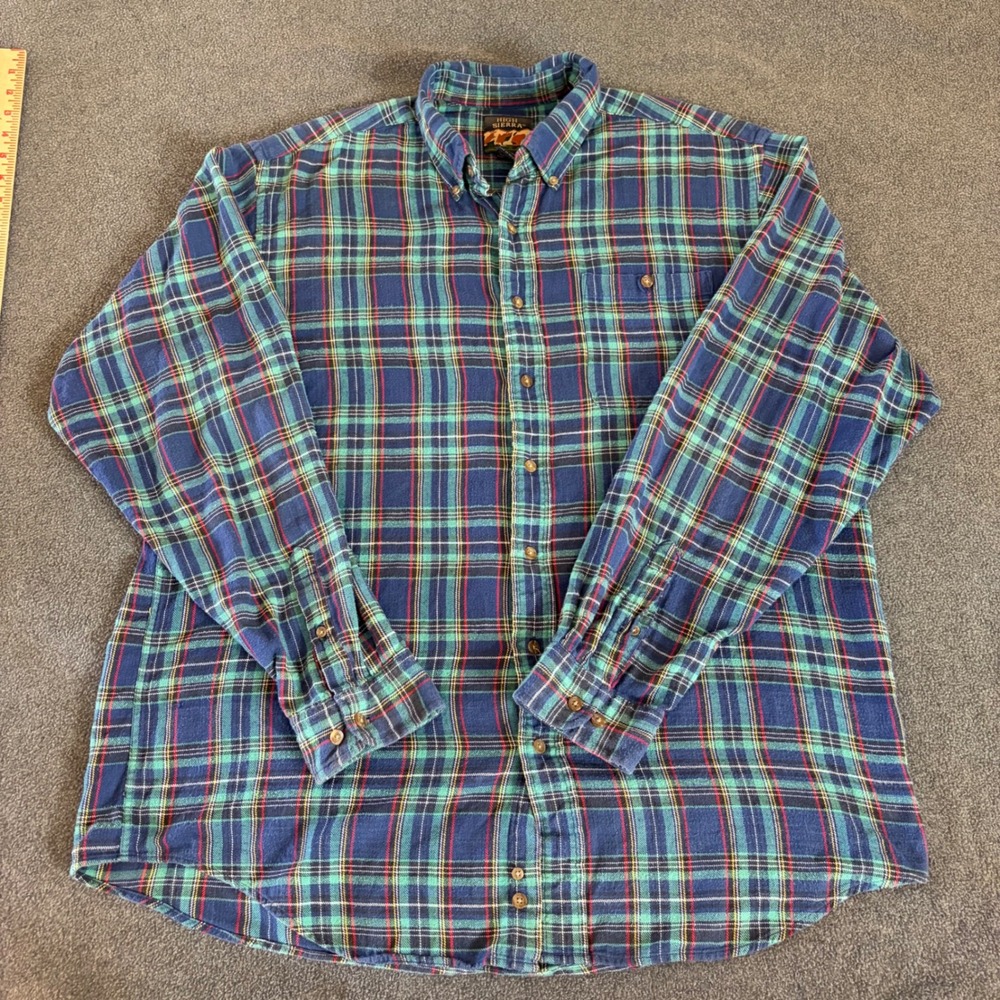 High Sierra Flannel Shirt Mens XLT Blue Green Plaid Long Sleeve Button Down Tall